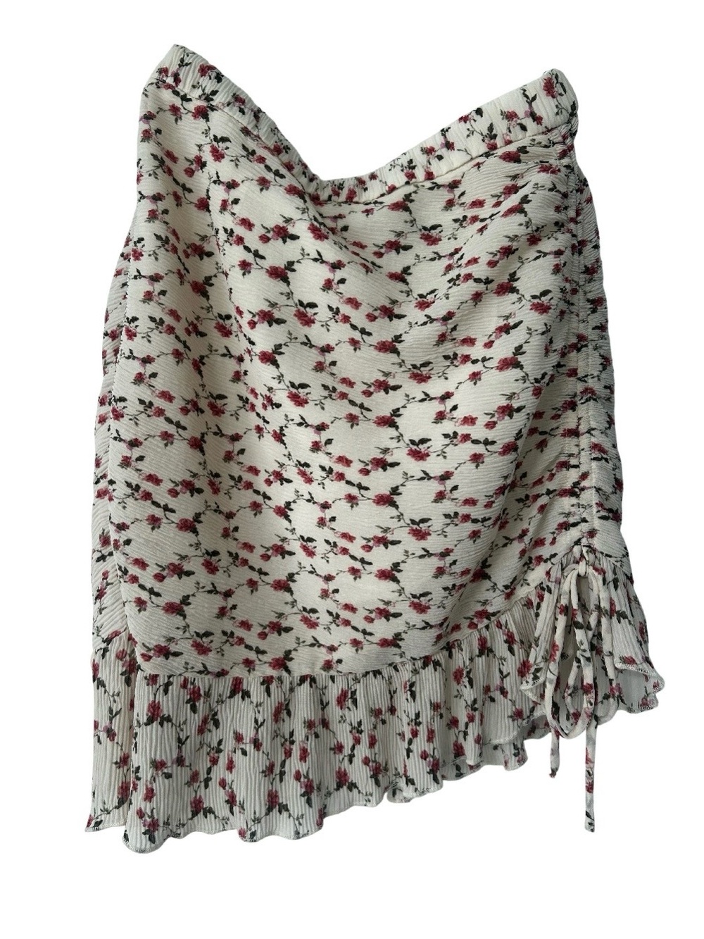 Lulu's Ivory Asymmetrical Skirt with Pink Rose Print